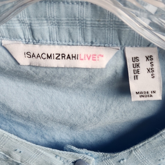 Isaac Mizrahi Live! Embroidered Textured Peplum Blouse | Light Blue XS A589914 - Picture 3 of 14